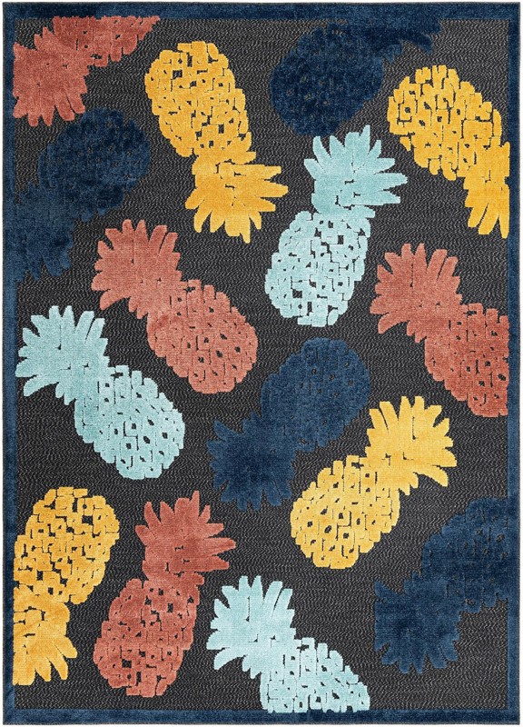 7' x 10' Ewell · Border Outdoor Rug, black