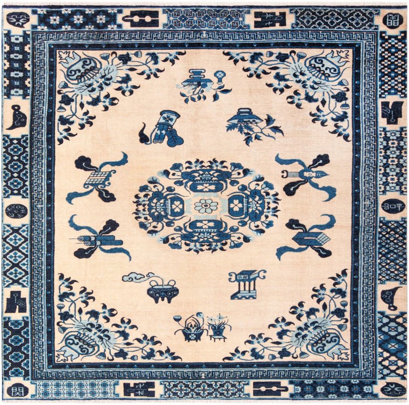 7' 9 x 7' 9 Colden · Border rug, ivory and blue