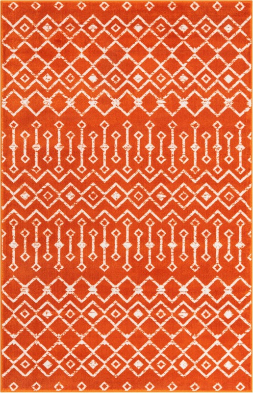 5' 3 x 8' Dudley · Geometric trellis rug, orange and ivory