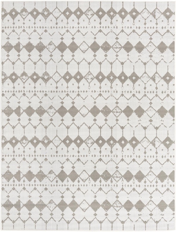 7' 10 x 10' Stowe · Geometric diamond Outdoor Rug, ivory and gray