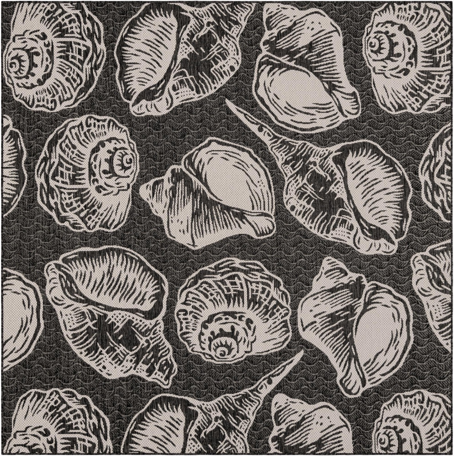 7' 10 x 7' 10 Arcata · Seashell Outdoor Rug, black and white