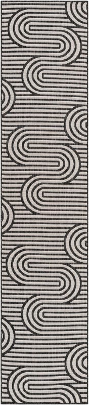 2' 7 x 12' Northam · Geometric linear Outdoor Rug, black and white