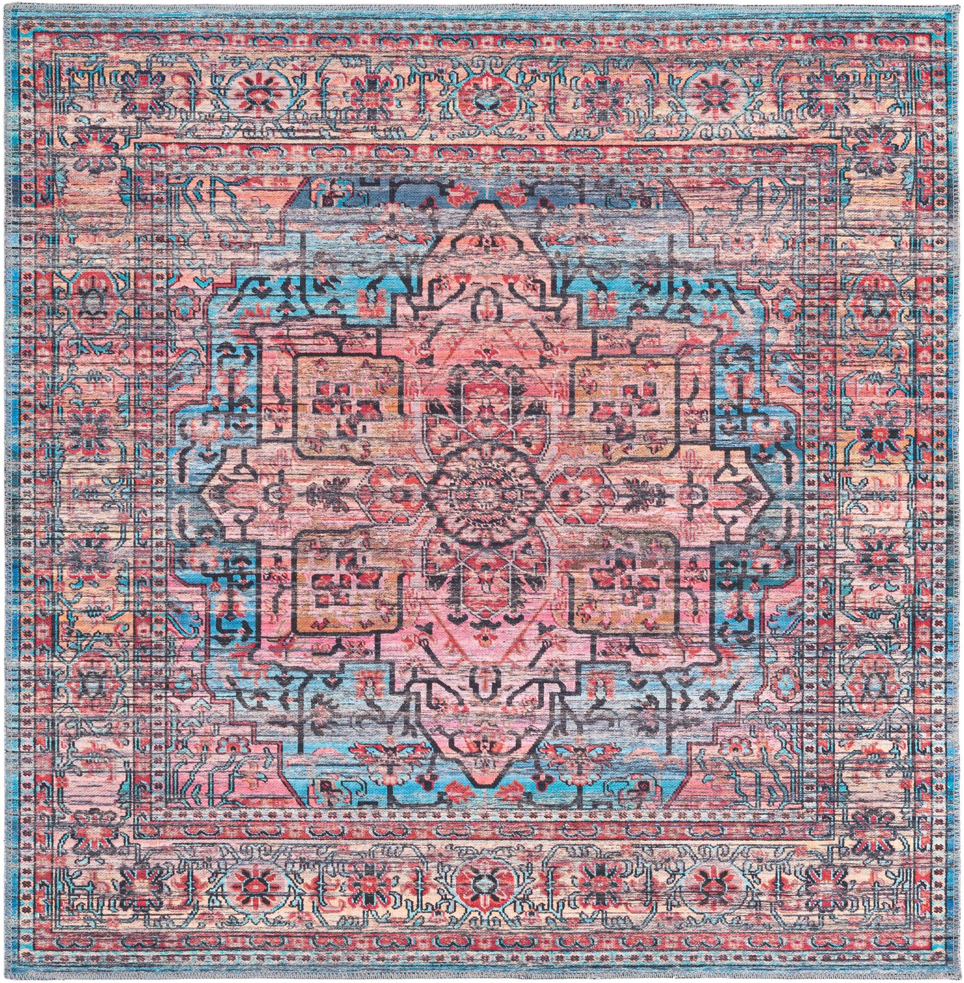5' 3 x 5' 3 Sawyer · Border Washable Rug, blue