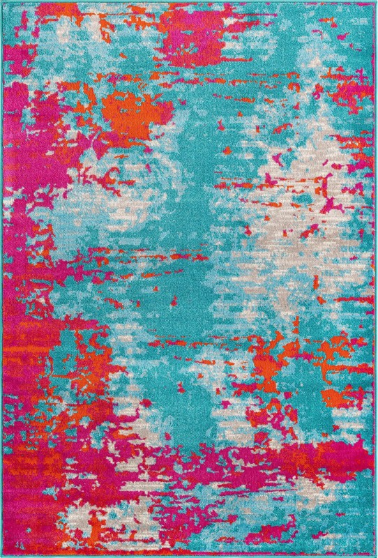 5' 3 x 8' Farnham · Abstract rug, turquoise and pink
