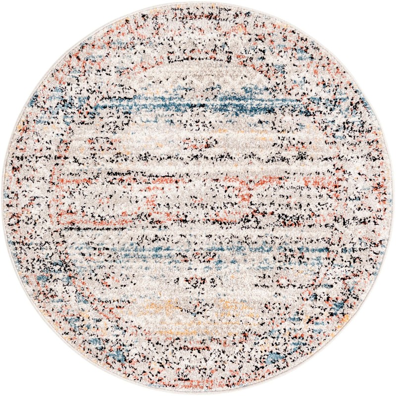 3' 3 x 3' 3 Calla · Faded striped rug, ivory and blue