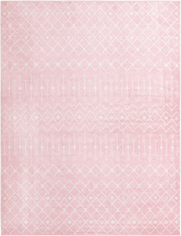 10' 8 x 14' Boswell · Geometric trellis rug, pink and ivory