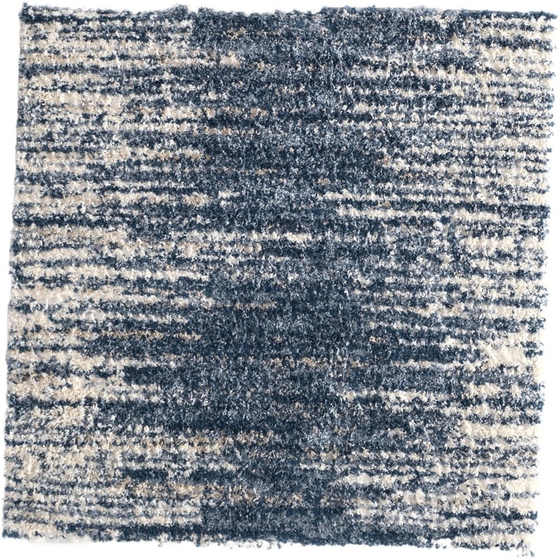 7' x 7' Felton · Abstract striped Shag Rug, blue and ivory