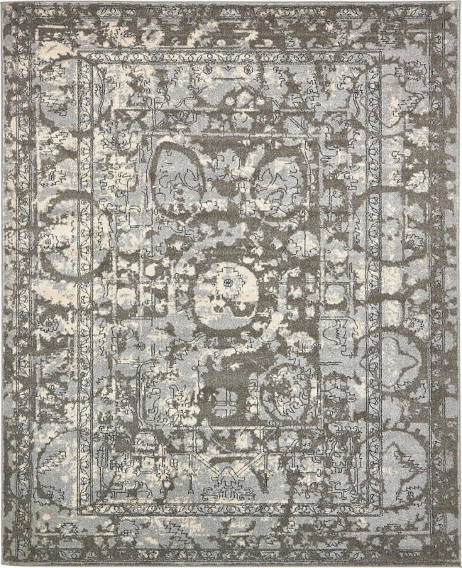 7' 10 x 10' Winslow · Distressed medallion rug, gray and ivory