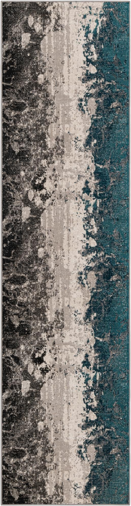 2' 7 x 10' Bittern · Abstract rug, teal, gray and ivory