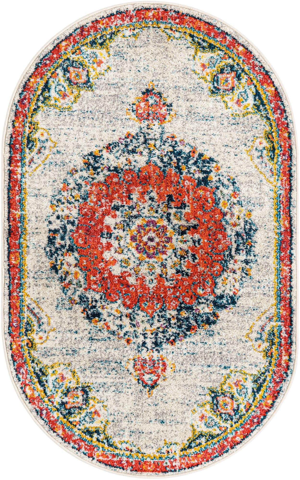 3' x 5' 3 Amberley · Medallion rug, ivory and red