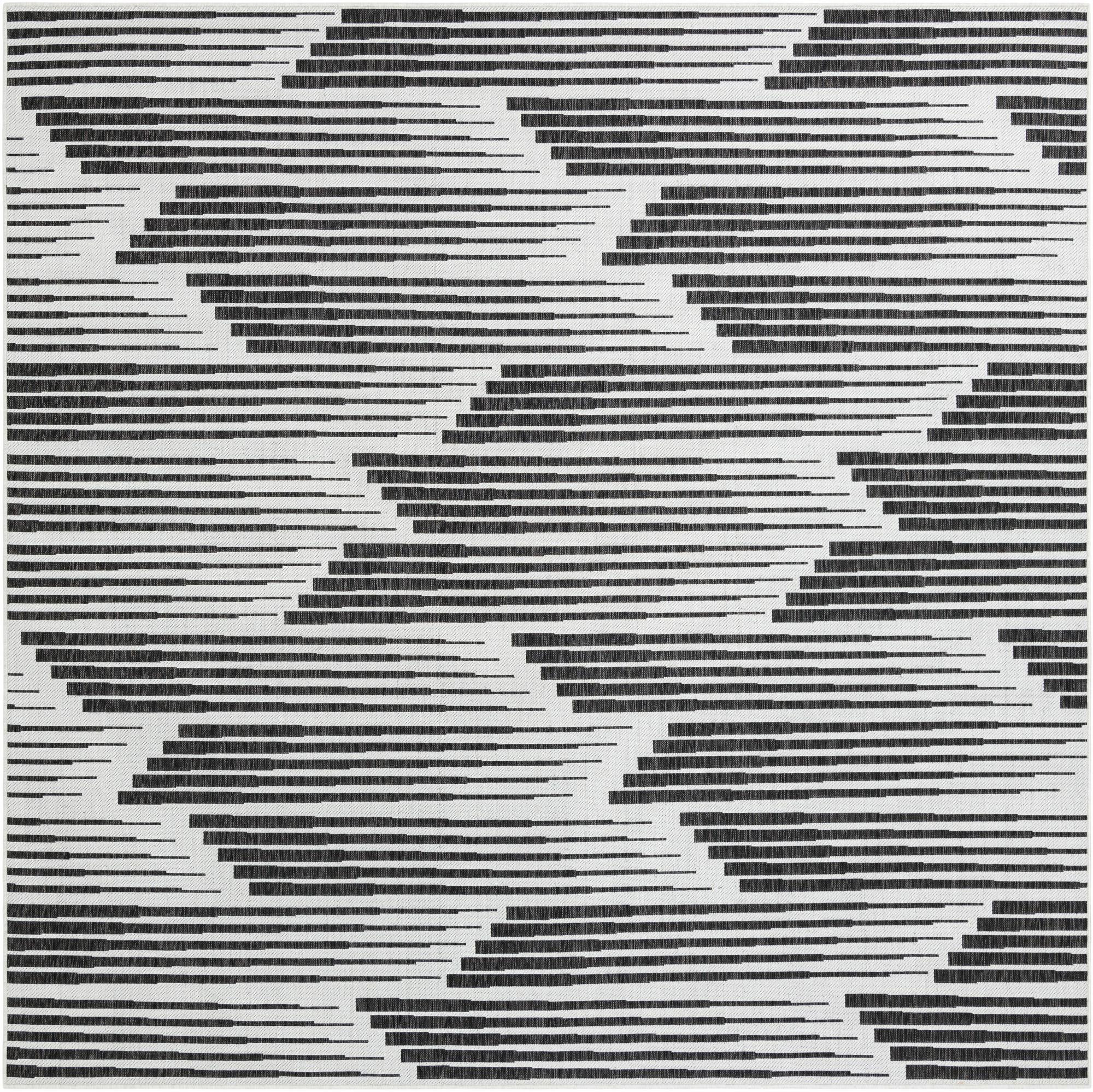 10' x 10' Flax · Abstract Outdoor Rug, black and white