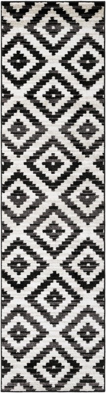 2' 7 x 10' Temple · Geometric diamond rug, black and ivory