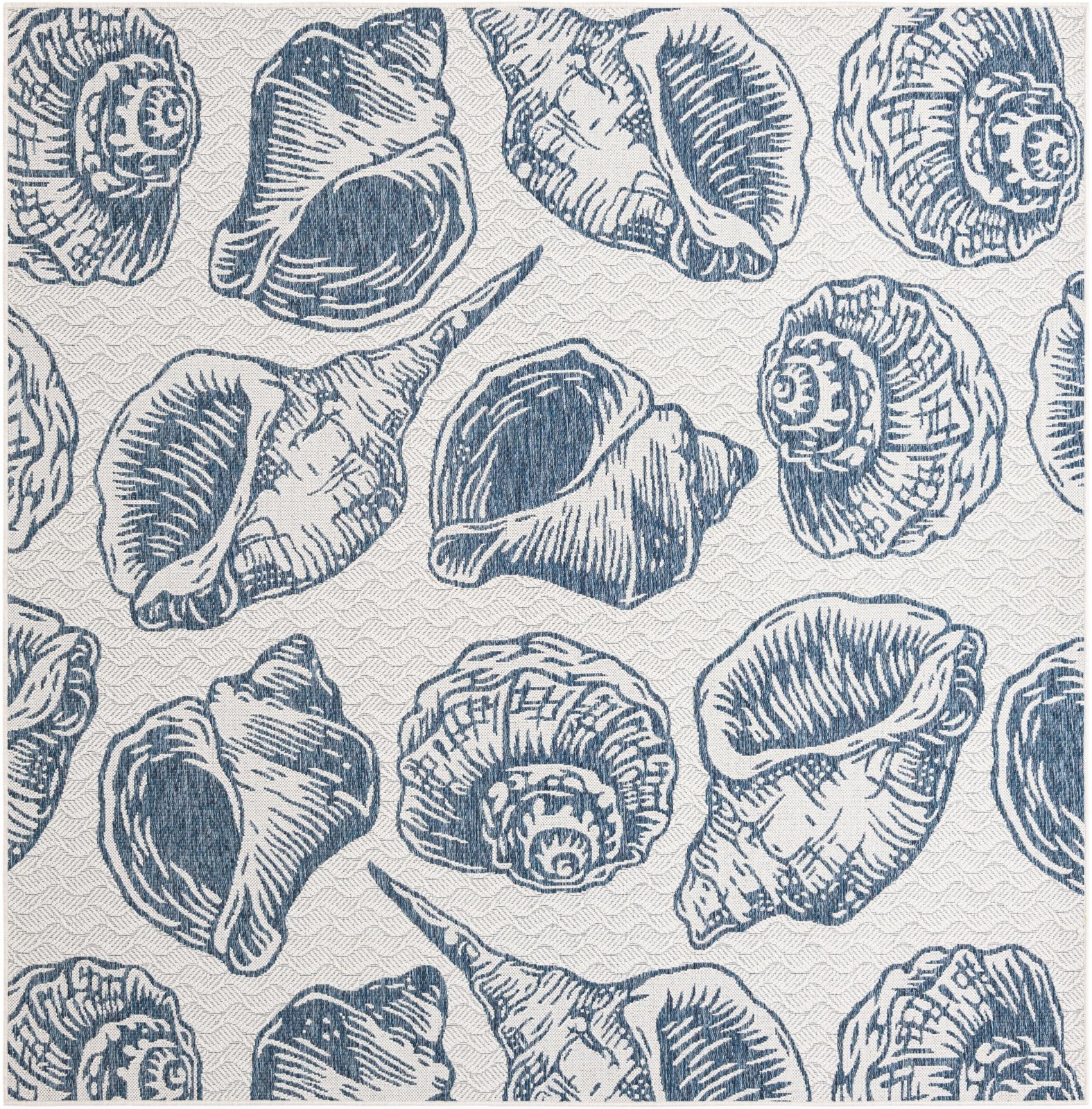 7' 10 x 7' 10 Arcata · Seashell Outdoor Rug, navy and ivory