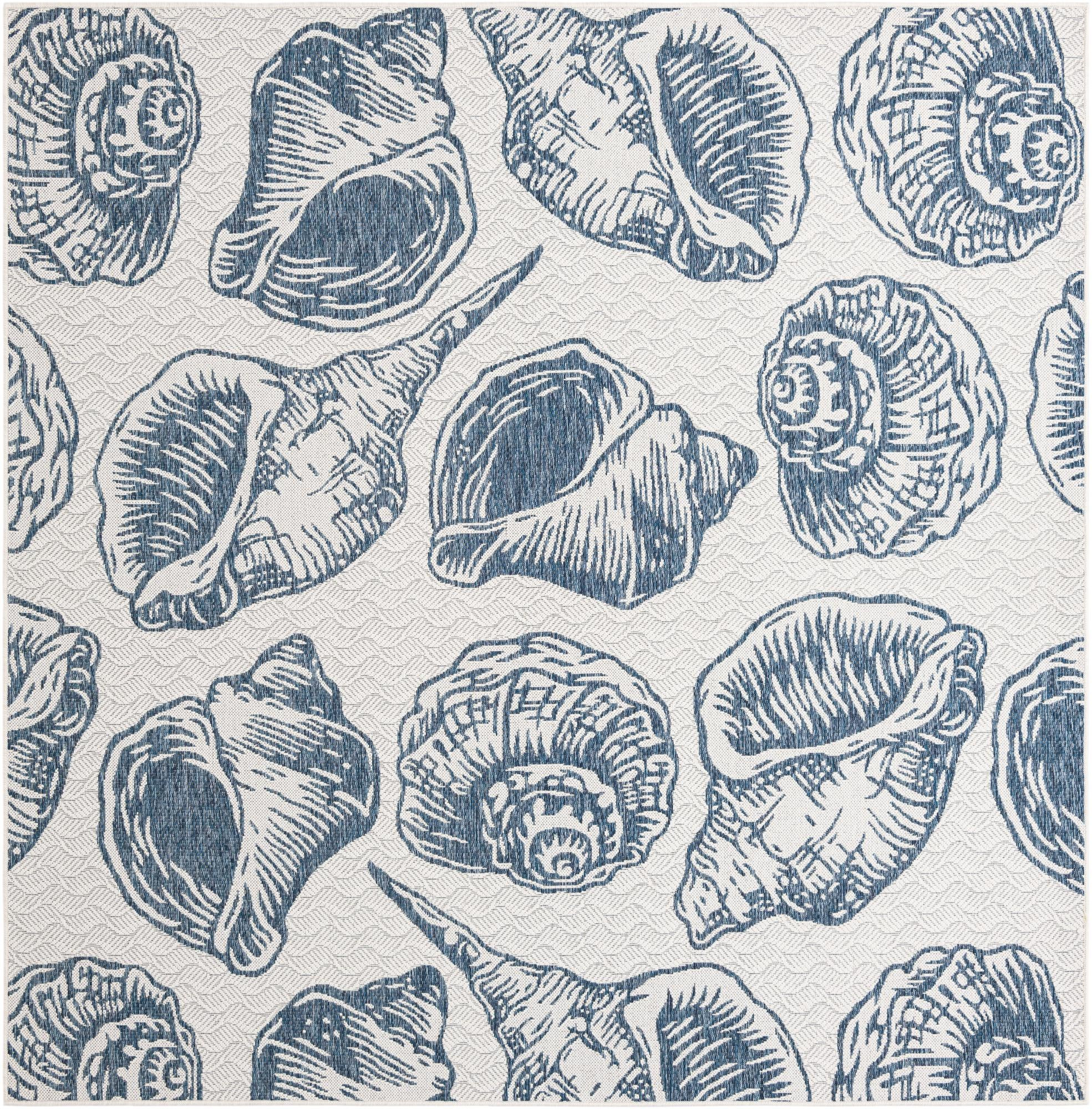 7' 10 x 7' 10 Arcata · Seashell Outdoor Rug, navy and ivory