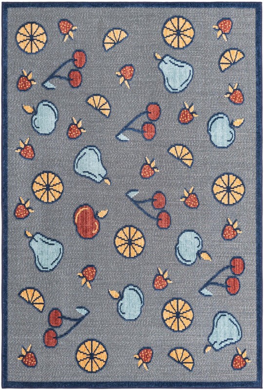 5' x 7' 7 Easton · Fruit motif Outdoor Rug, gray and terracotta