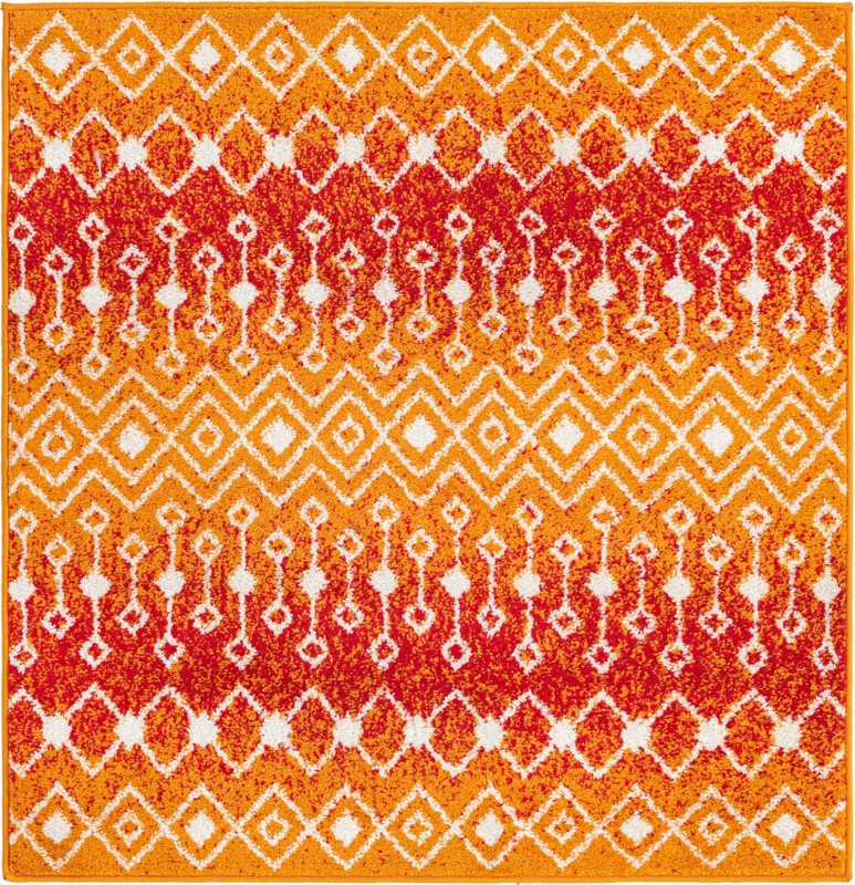 4' x 4' Boswell · Geometric diamond rug, orange and ivory