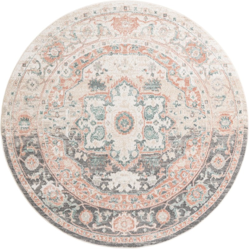 8' x 8' Pierce · Border rug, rose pink and gray