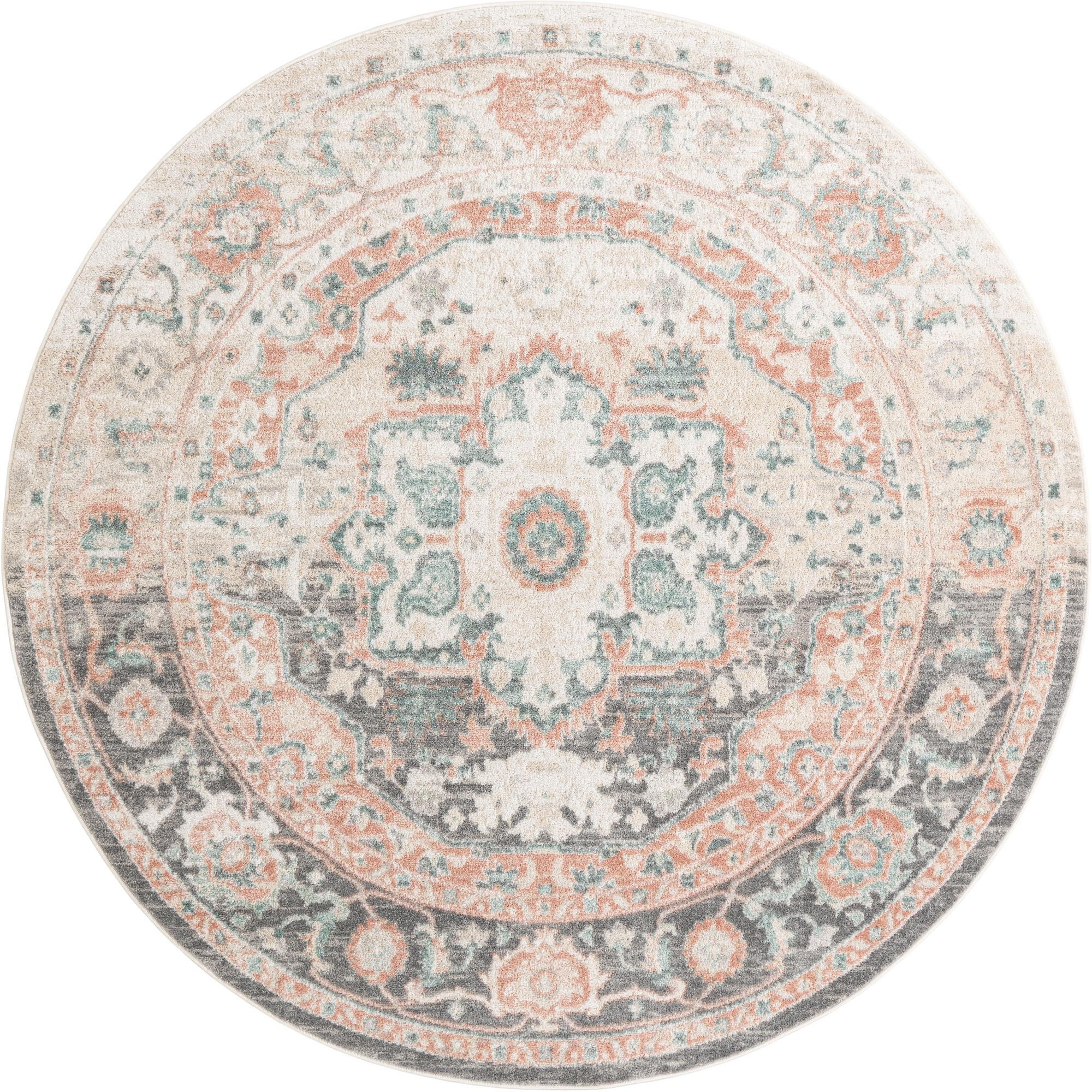 8' x 8' Pierce · Border rug, rose pink and gray