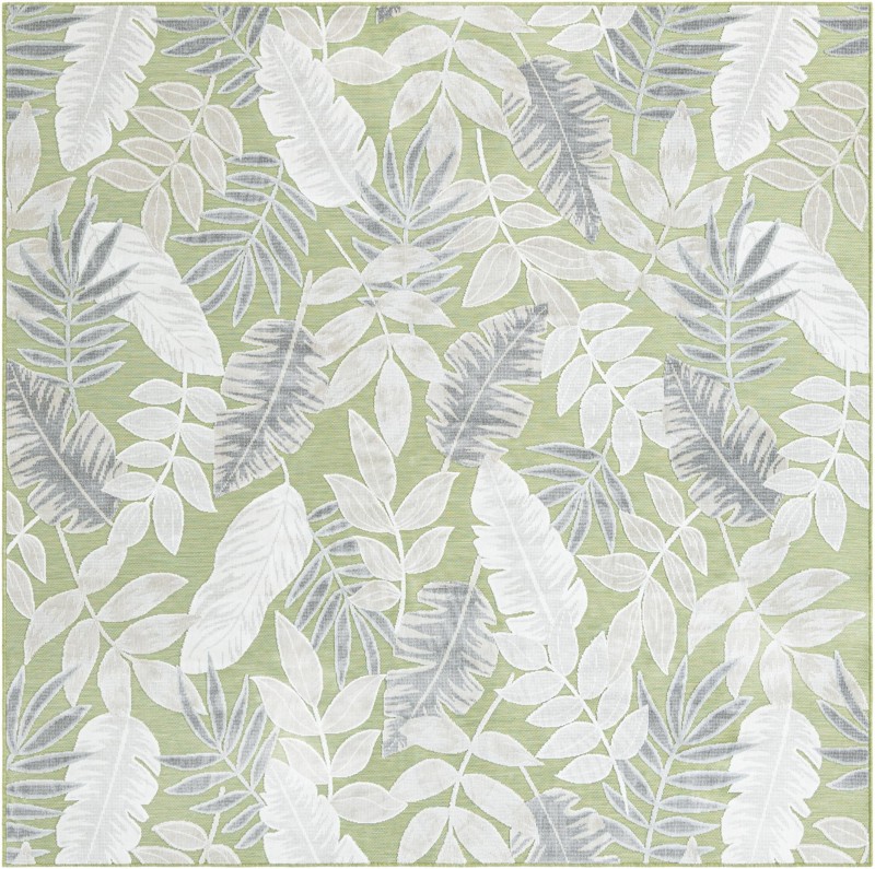 Quimby · Botanical Outdoor Rug, green, ivory, and gray