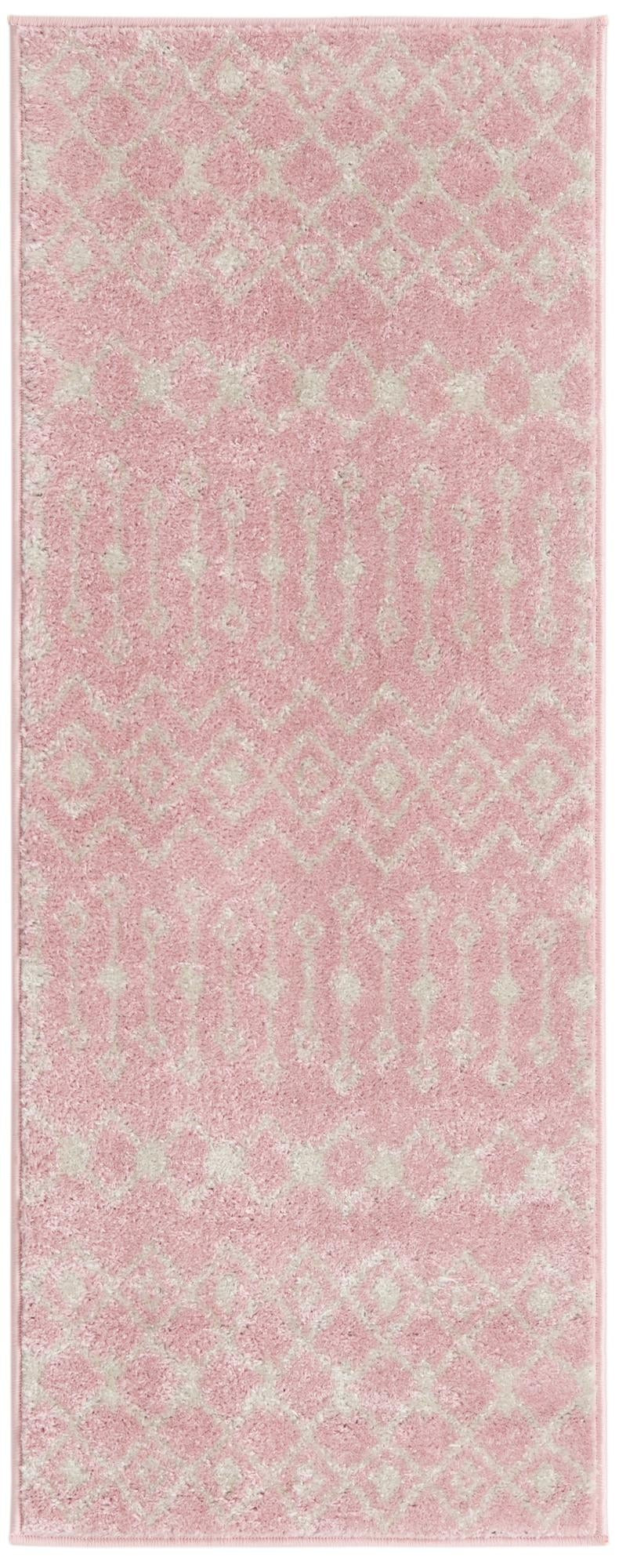 2' x 5' 3 Boswell · Geometric trellis rug, pink and ivory