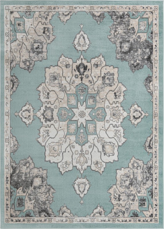 10' x 14' Nettle · Border rug, aqua