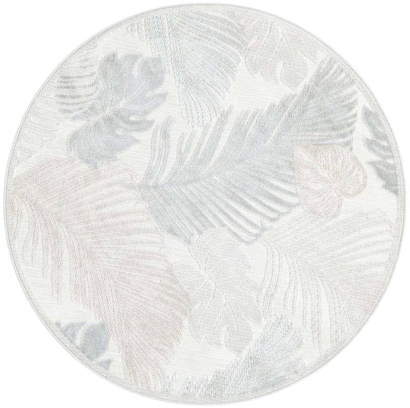 4' 5 x 4' 5 Adirondack · Tropical leaf Outdoor Rug, gray and ivory