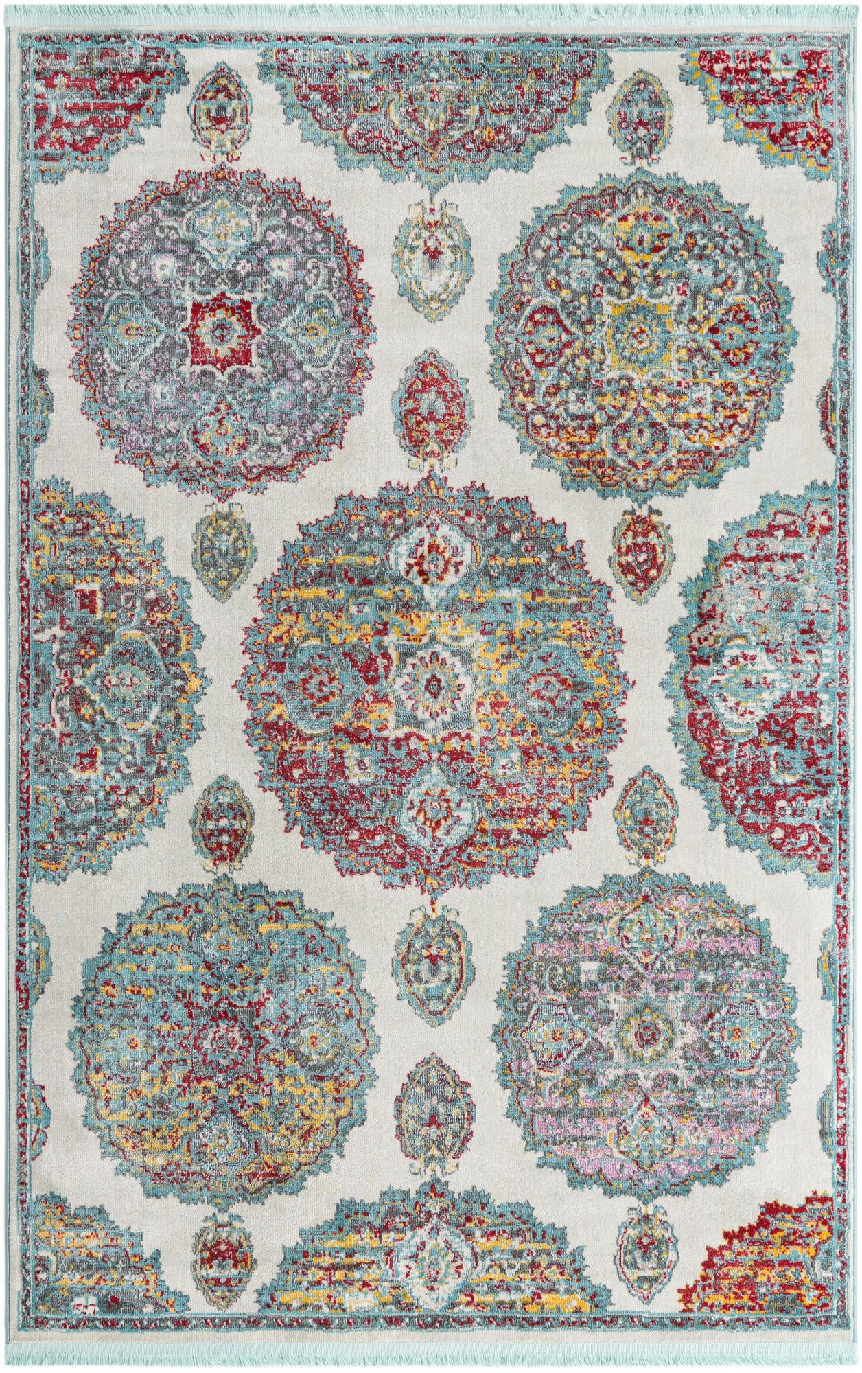 5' 5 x 8' Mather · Medallion rug, cream and multi