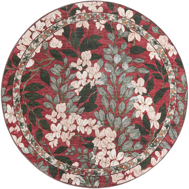 Hanson · Floral rug, coral and green