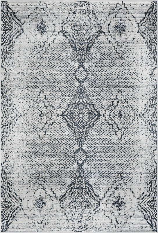 6' x 9' Brower · Distressed medallion Washable Rug, black and white