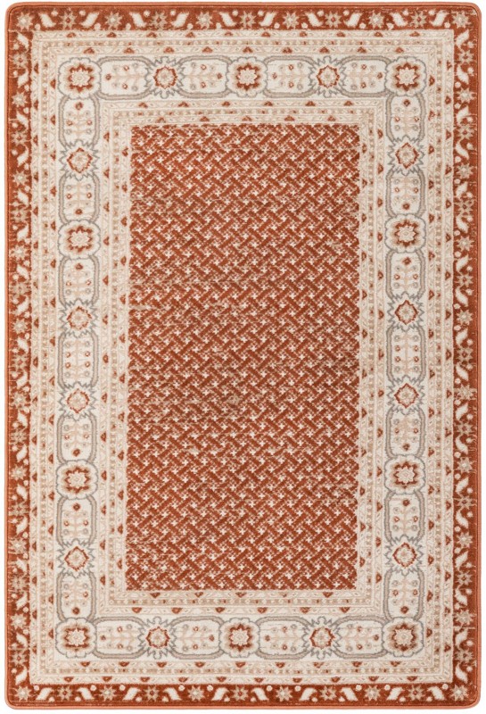 4' x 6' Fleetwood · Bordered lattice rug, rust and ivory