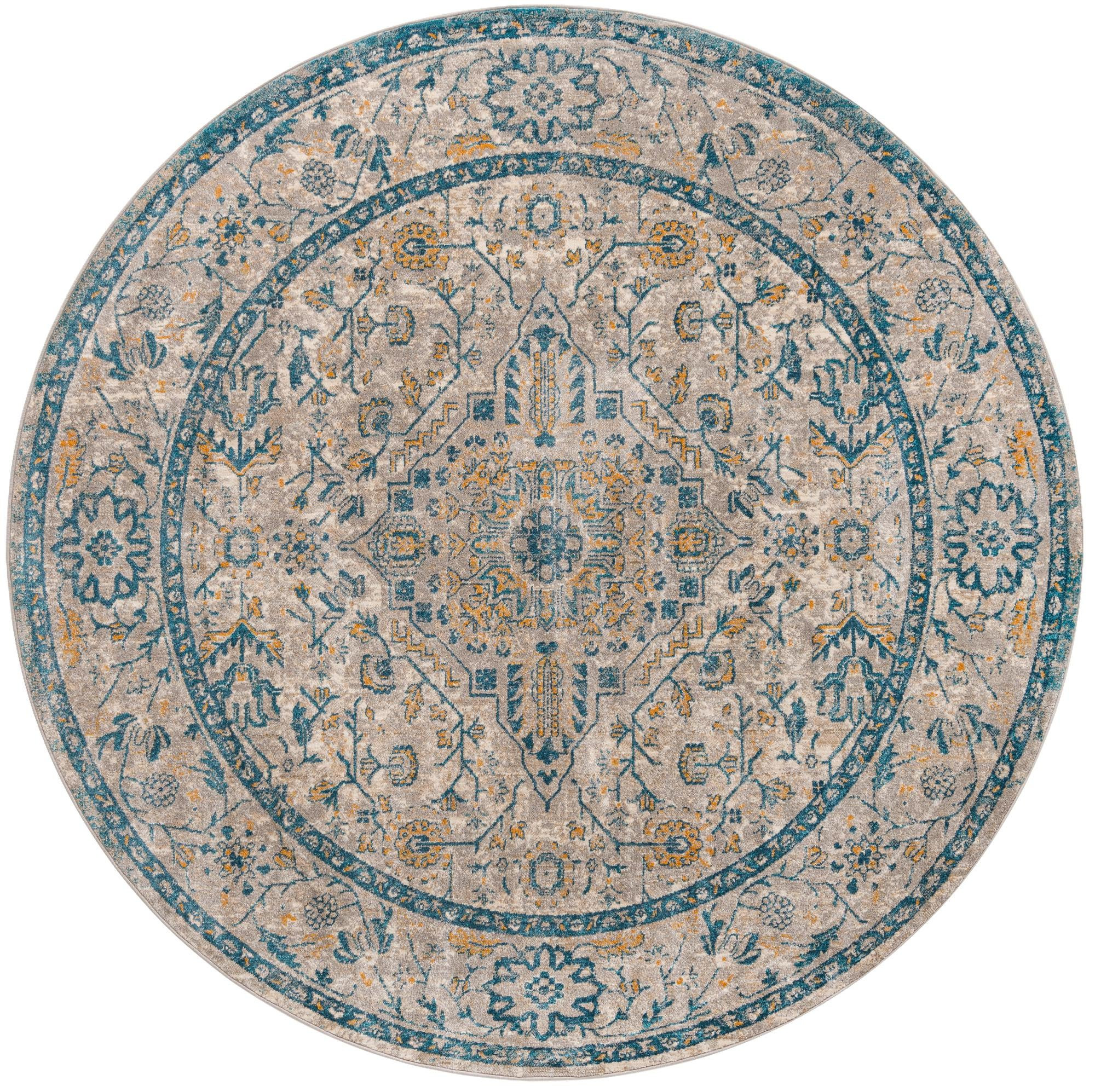 7' 10 x 7' 10 Thane · Medallion rug, gray and blue