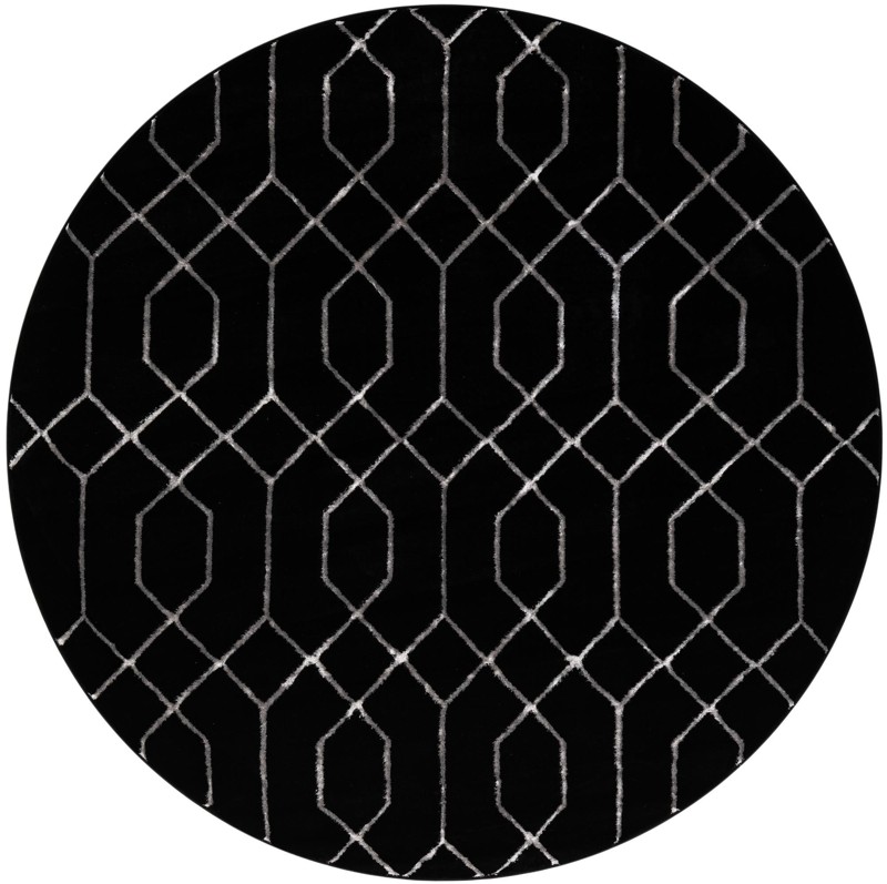 6' x 6' Cowley · Geometric trellis rug, black and silver