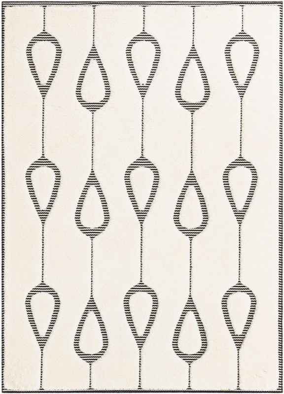 5' x 7' Russell · Geometric teardrop rug, ivory and black