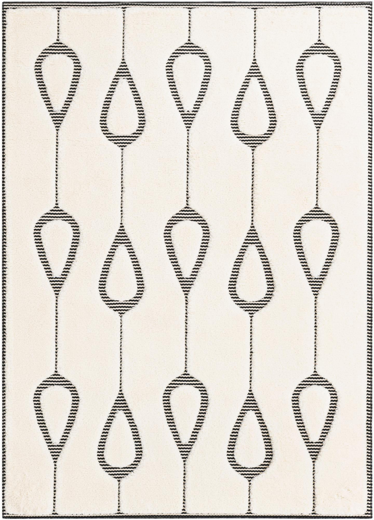 5' x 7' Russell · Geometric teardrop rug, ivory and black