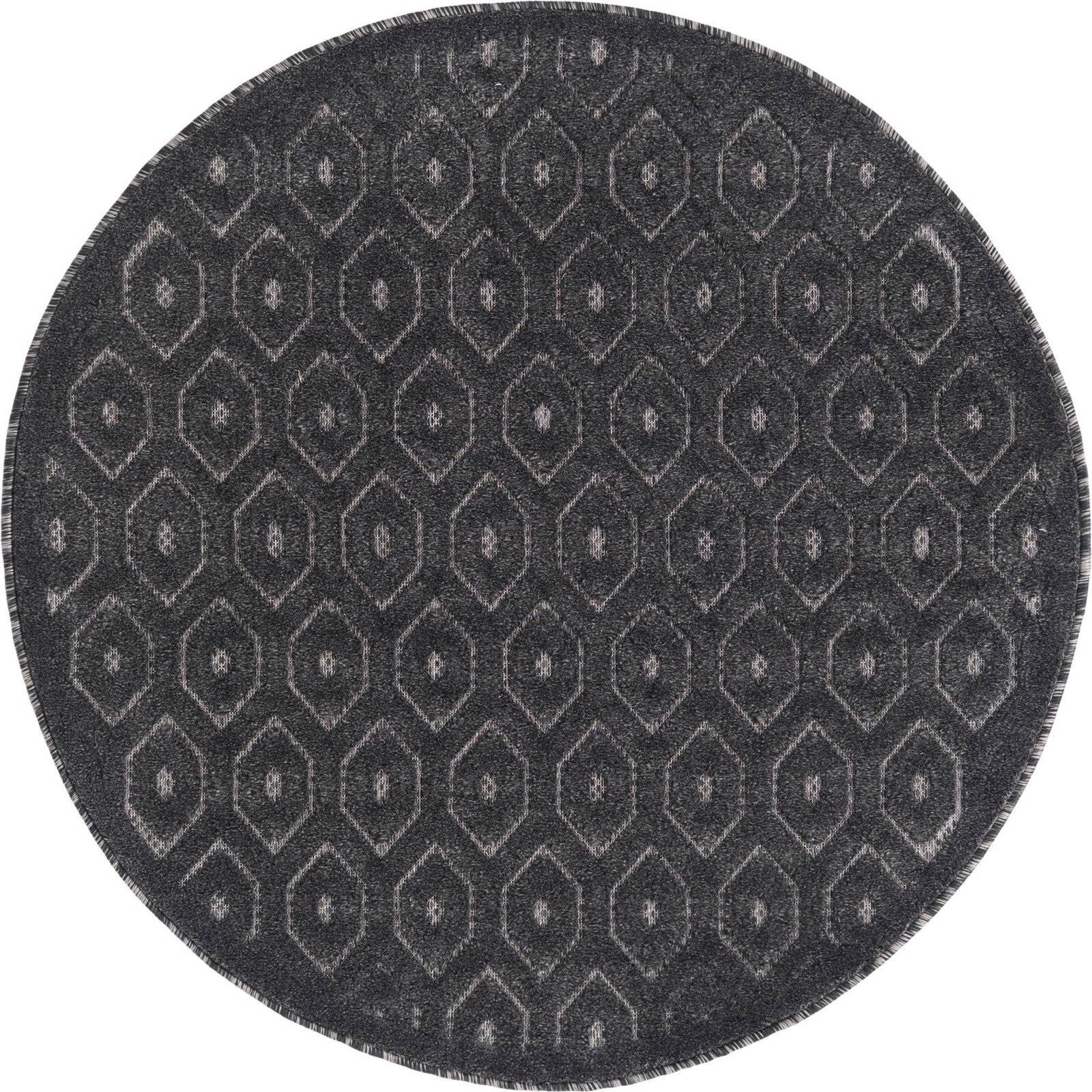 4' x 4' Roanoke · Geometric diamond Outdoor Rug, charcoal and ivory