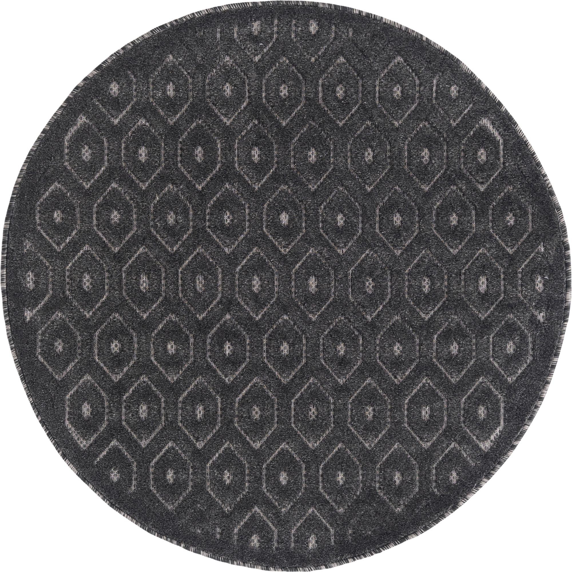 4' x 4' Roanoke · Geometric diamond Outdoor Rug, charcoal and ivory