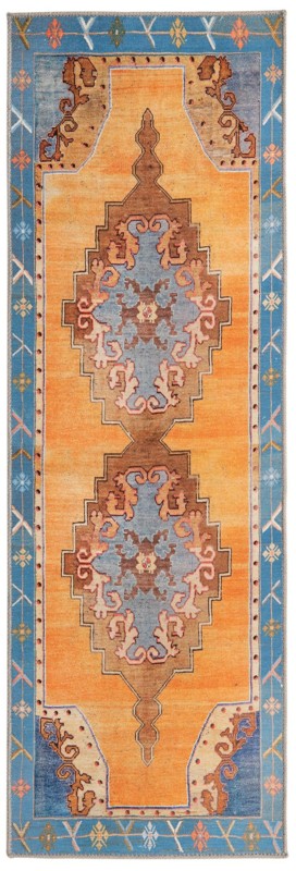 Sanderson · Medallion Washable Rug, orange and blue
