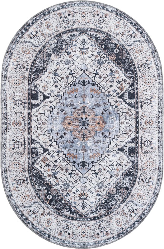 Trillium · Medallion rug, charcoal and light blue