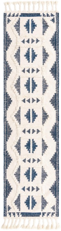 Maitland · Geometric tribal Wool Rug, navy and white