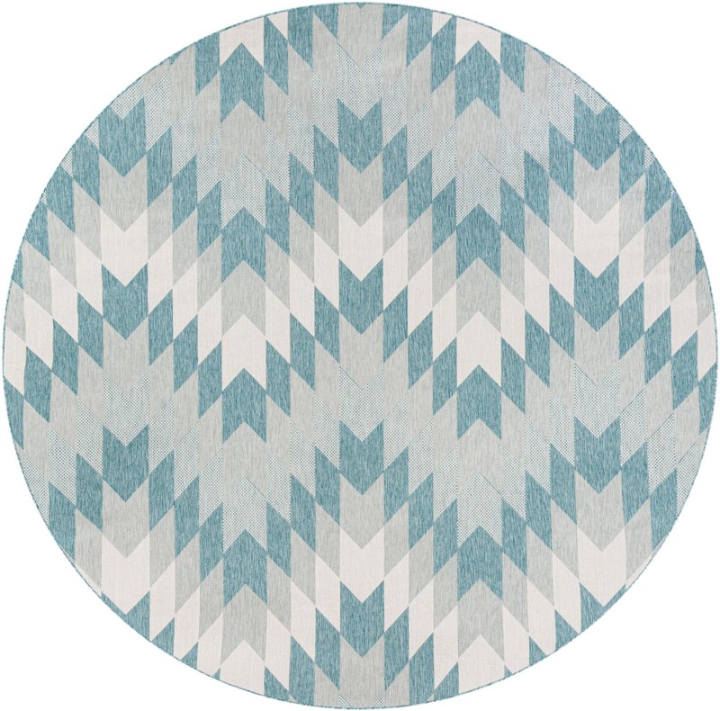 10' x 10' Morrell · Chevron Outdoor Rug, aqua and ivory