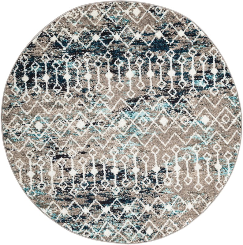 5' 3 x 5' 3 Boswell · Geometric trellis rug, gray and teal