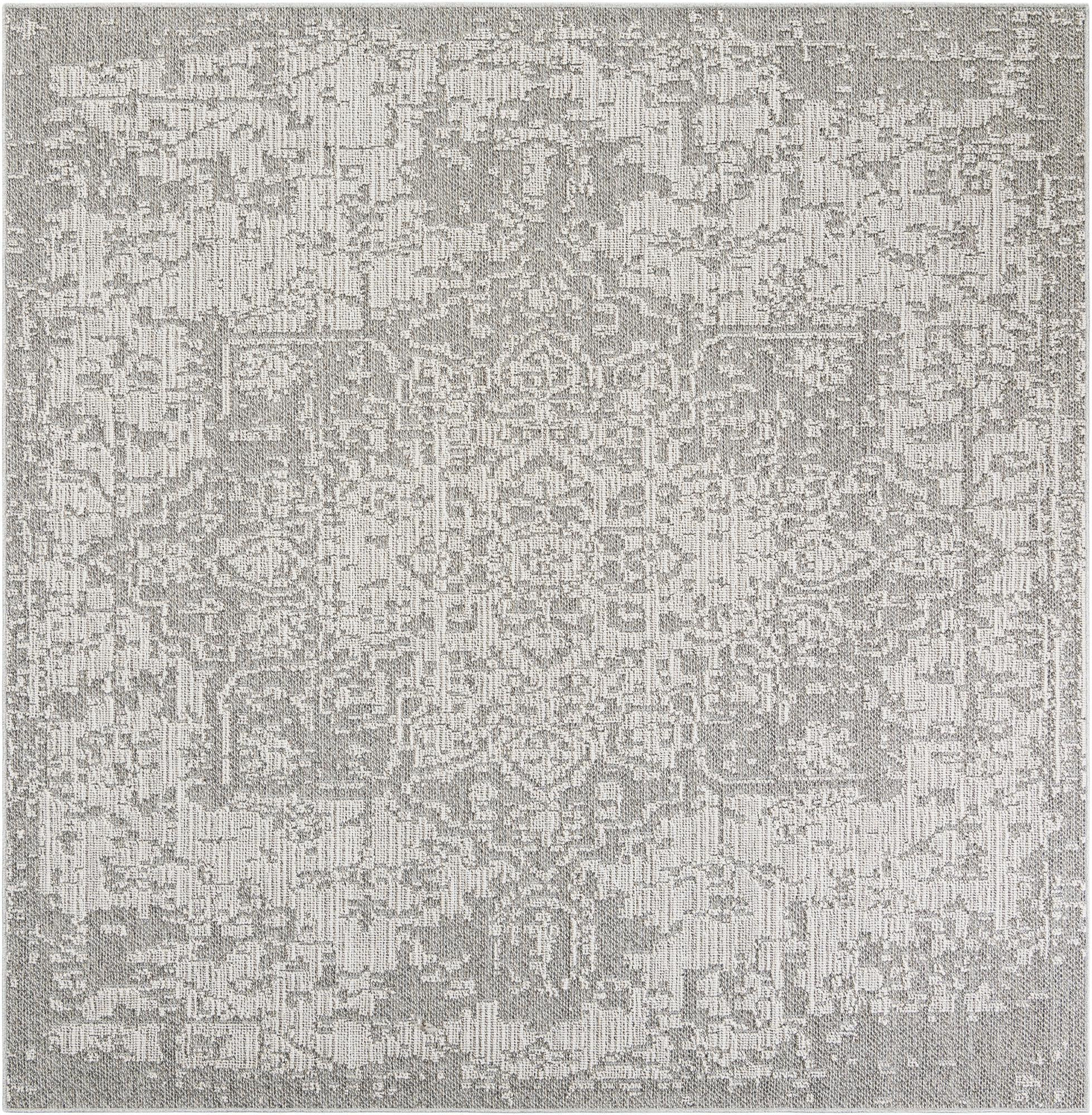 7' 10 x 7' 10 Cotter · Faded medallion Outdoor Rug, gray and cream