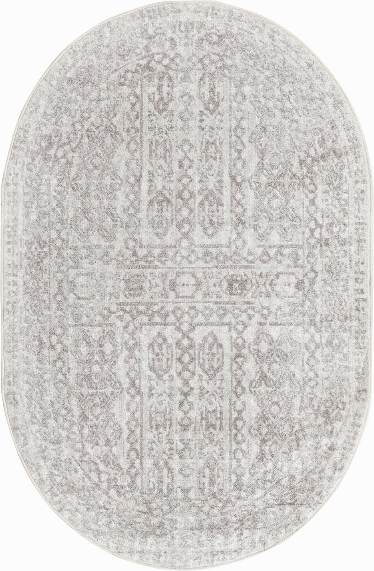 4' x 6' Fitch · Geometric border rug, cream and gray
