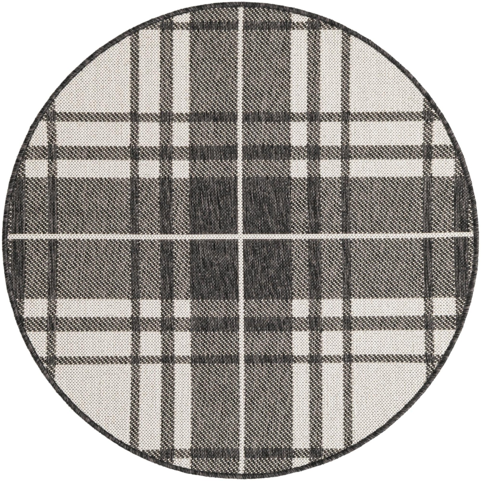 3' x 3' Maguire · Plaid Outdoor Rug, black and white