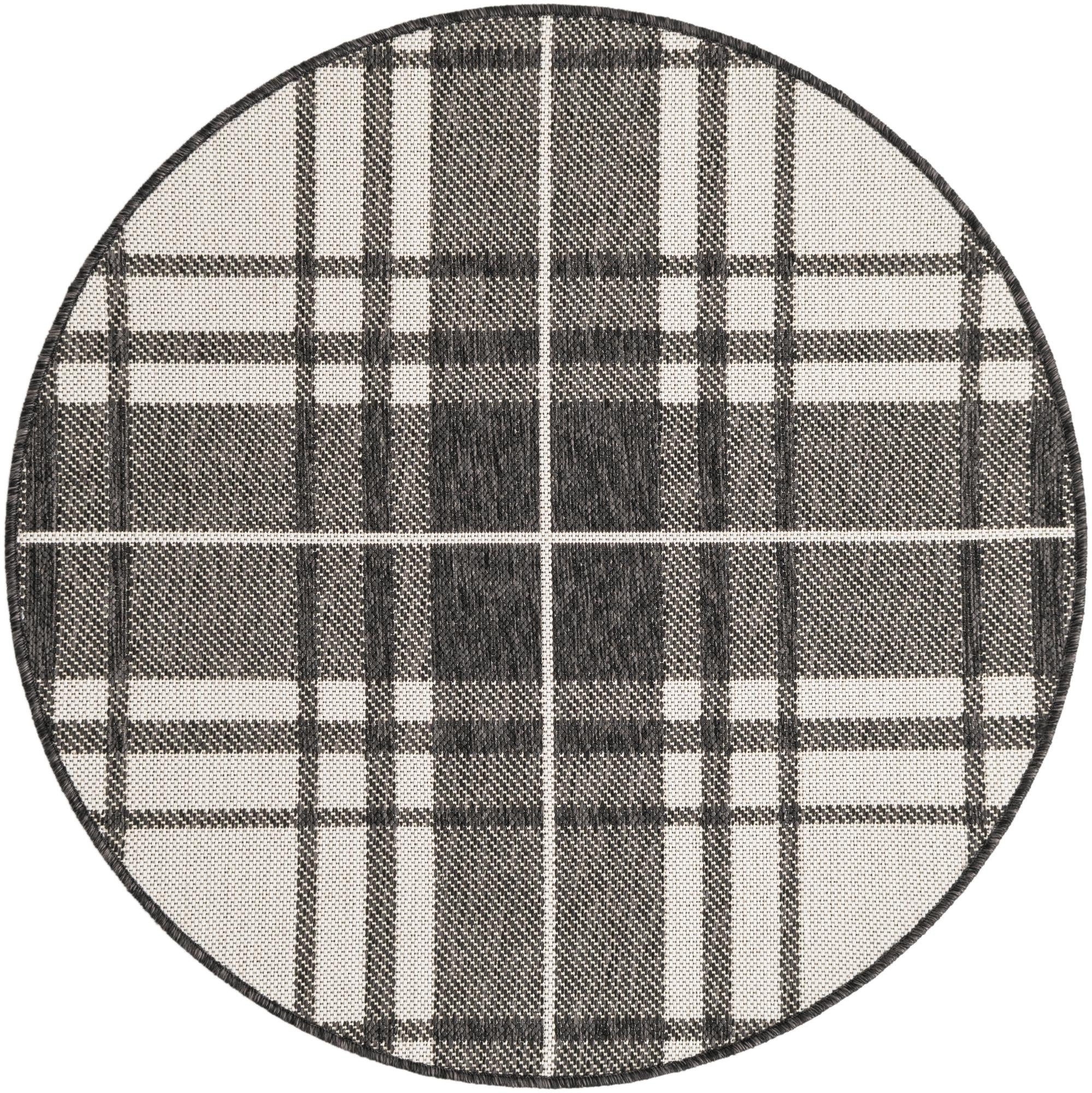 3' x 3' Maguire · Plaid Outdoor Rug, black and white