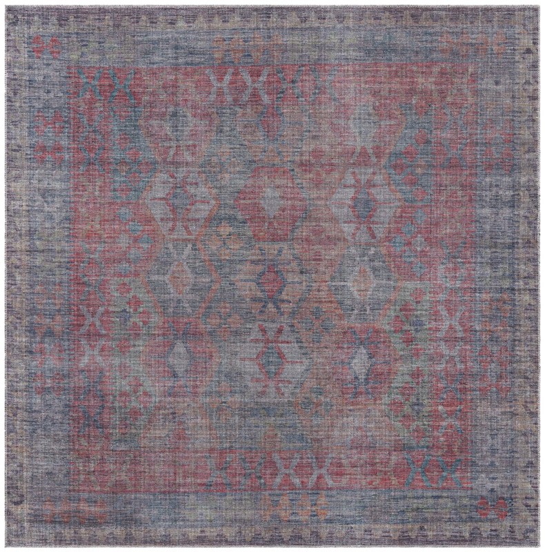 Fleming · Geometric diamond Washable Rug, rust and blue