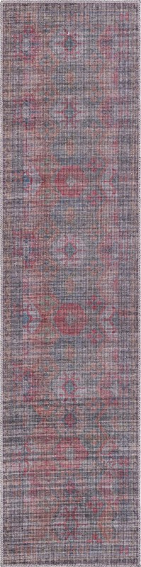 Fleming · Geometric diamond Washable Rug, rust and blue
