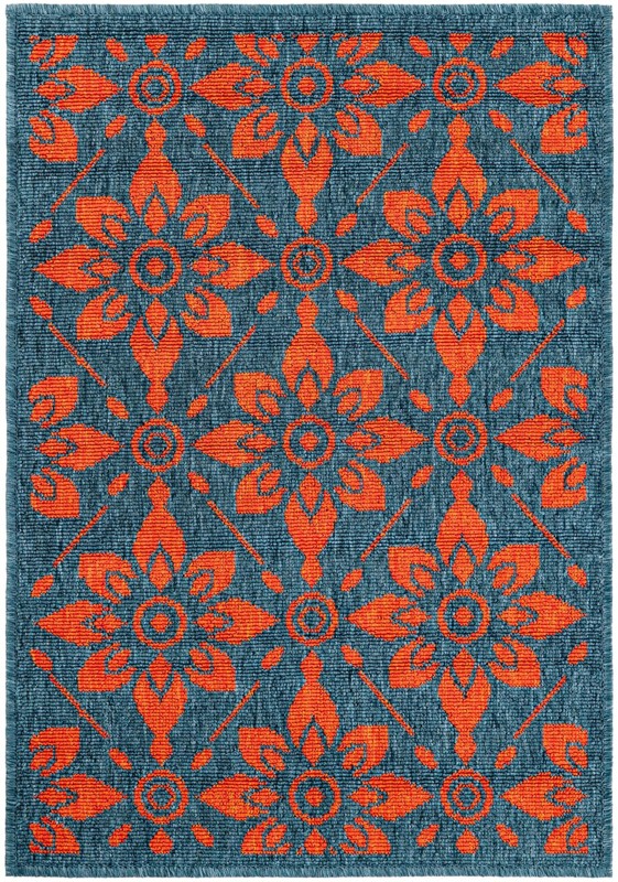 2' x 3' Selwyn · Floral trellis Outdoor Rug, orange and teal