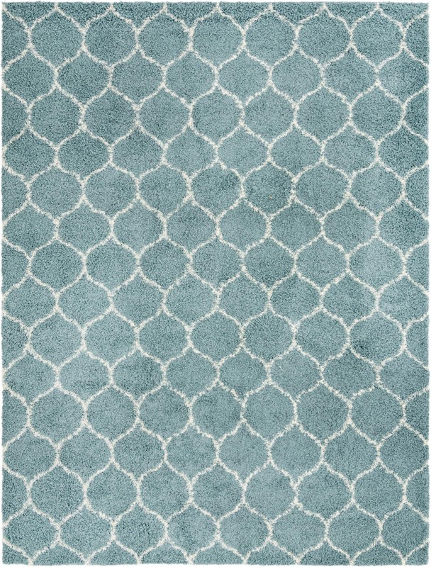 10' 8 x 14' Barnett · Lattice shag rug, light blue and ivory