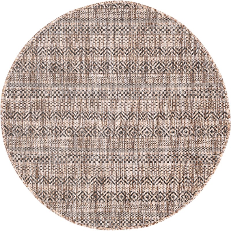 3' x 3' Merlin · Geometric striped Outdoor Rug, natural and black
